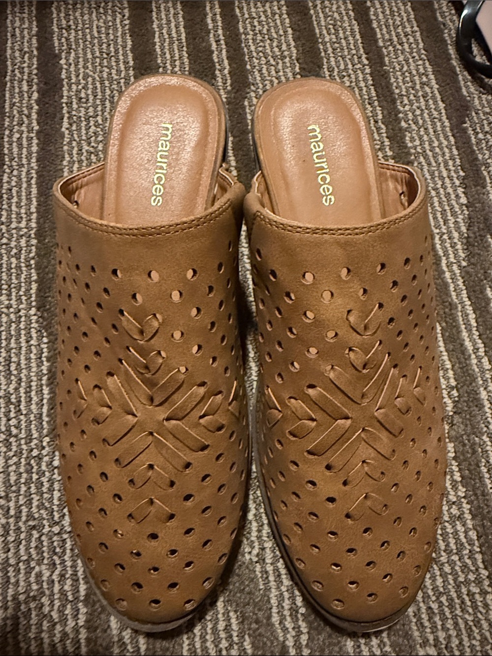 NWOT Maurices Cognac Brown Perforated Slip-On Clog Mules